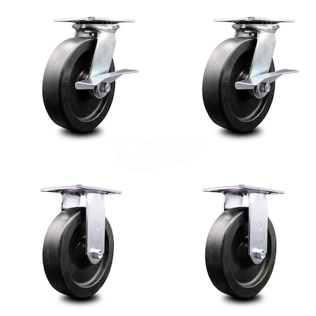Service Caster 8 Inch Polyolefin Caster Set with Roller Bearing 2 Brakes and 2 Rigid SCC SCC-35S820-POR-SLB-2-R-2